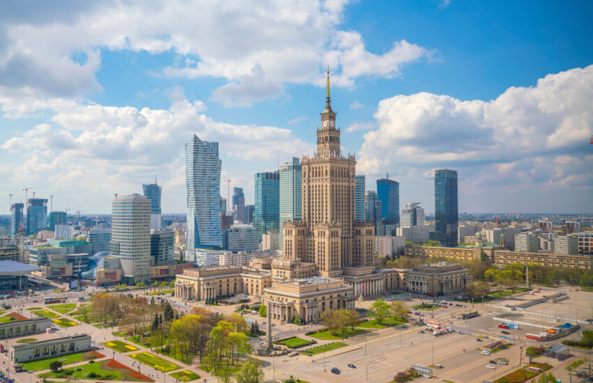 Widok na Pałac Kultury z loty ptaka w Warszawie